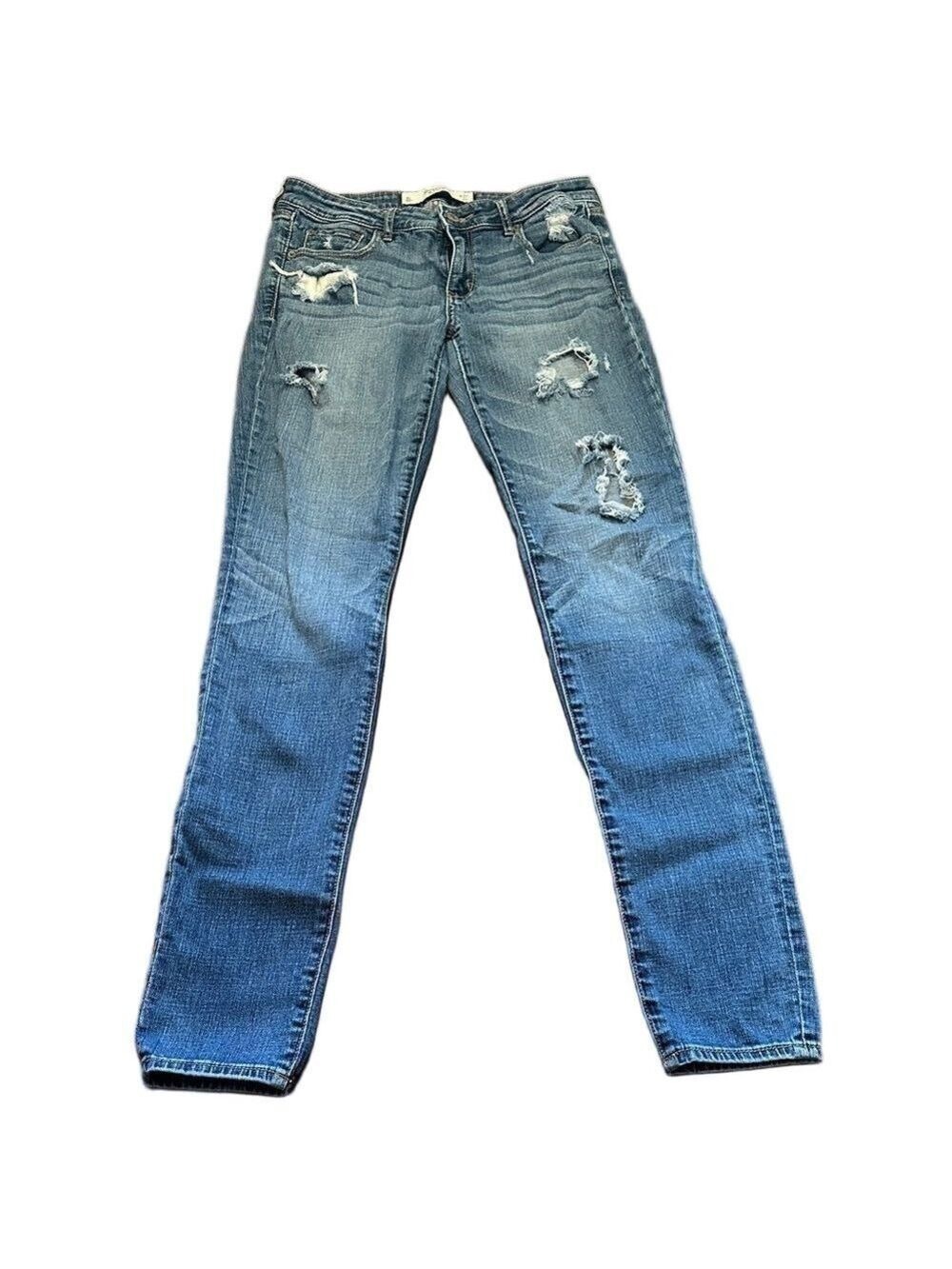 Abercrombie & Fitch Women's Distressed Skinny Jeans in Blue 4L